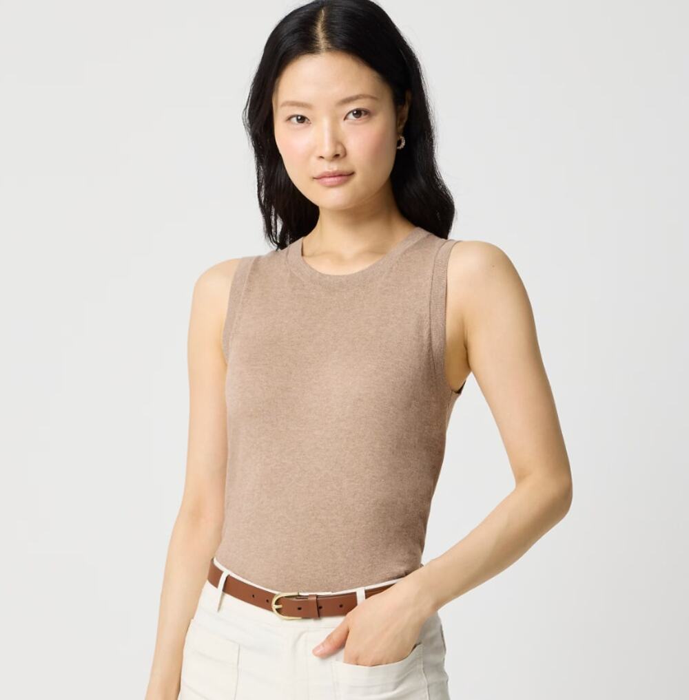J.Crew Shell Sweater Tank Womens XL Heather Mushroom Sleeveless Knit Crew Neck